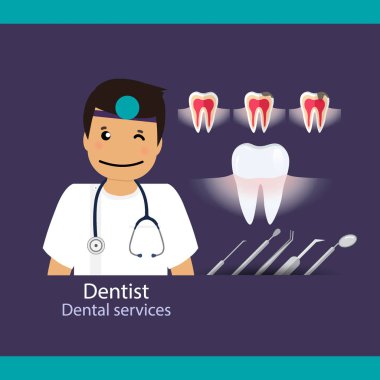 Tıbbi diş arka plan tasarımı. Diş hekimi diş ile. Vektör hastası