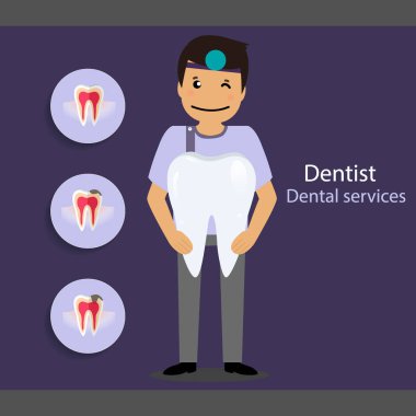 Tıbbi diş arka plan tasarımı. Diş hekimi diş ile. Vektör hastası