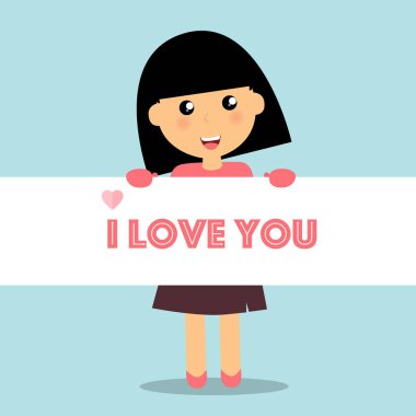 Sevgiliye arka plan tasarımı ile şirin kız. Vektör illustra