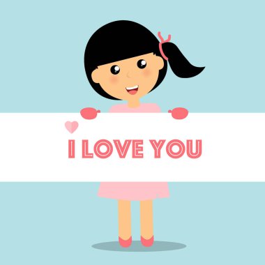 Sevgiliye arka plan tasarımı ile şirin kız. Vektör illustra