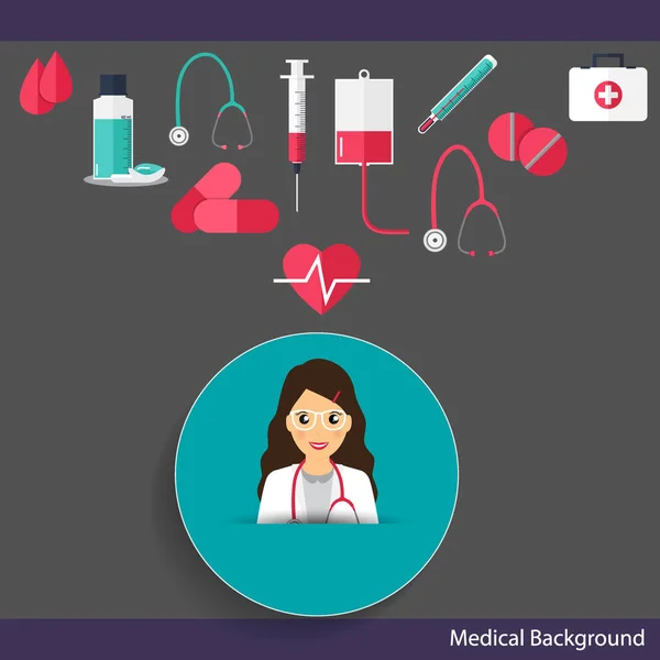 Medical background. Doctor with medicine and instruments. Vector — Stock Vector