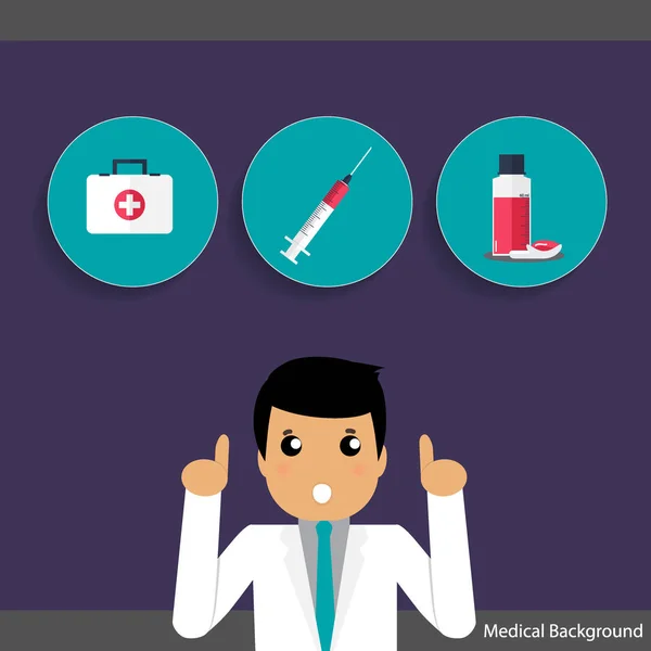 Medizinischer Hintergrund. Arzt mit Medikamenten und Instrumenten. Vektor — Stockvektor