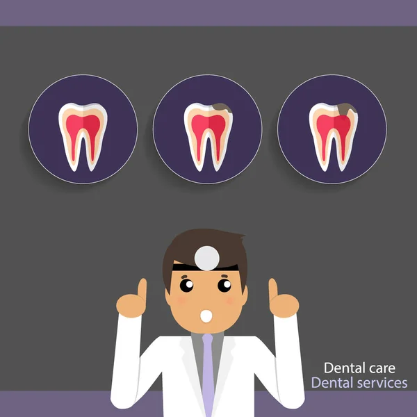 Medizinische zahnärztliche Hintergrundgestaltung. Zahnarzt mit Zähnen. Vektorkrank — Stockvektor