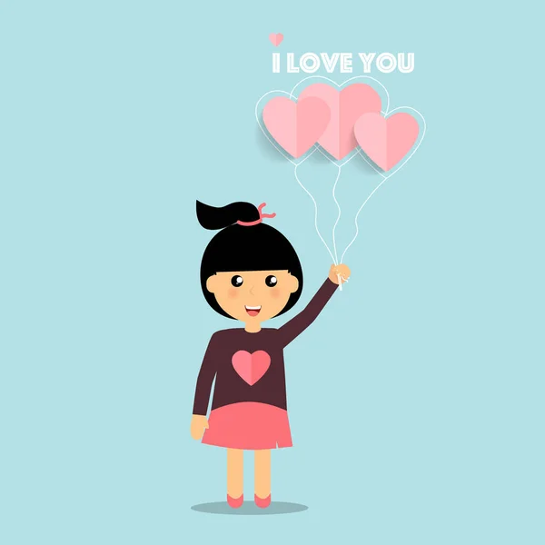 Valentijnsdag achtergrond ontwerpen met schattig meisje. Vector illustra — Stockvector