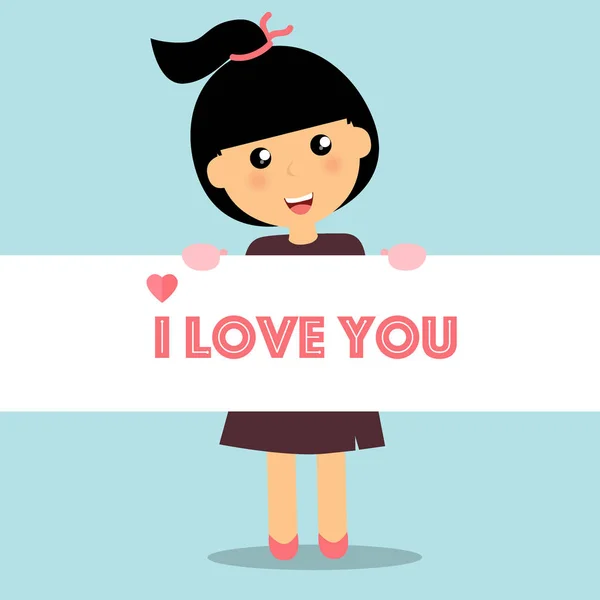 Valentines day background design with Cute girl. Vector illustra — Stock Vector