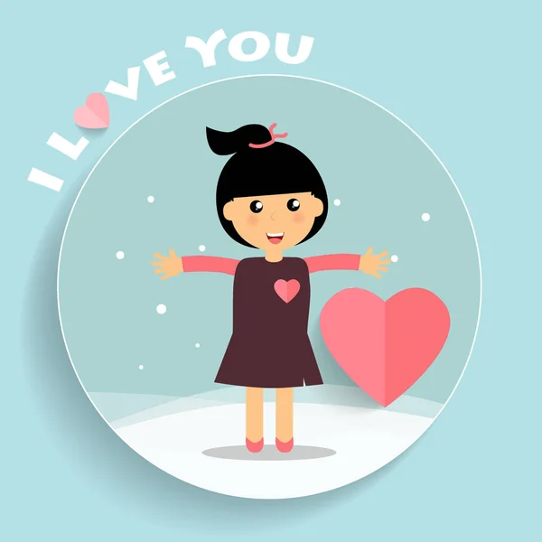 Valentijnsdag achtergrond ontwerpen met schattig meisje. Vector illustra — Stockvector