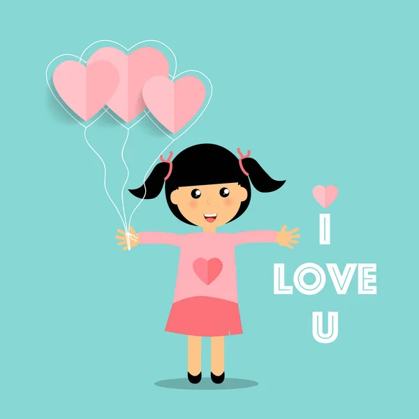 Valentinstag Hintergrund-Design mit netten Mädchen. Vektorillustrationen — Stockvektor
