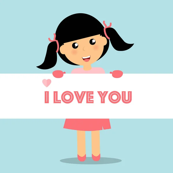 Valentines day background design with Cute girl. Vector illustra — Stock Vector