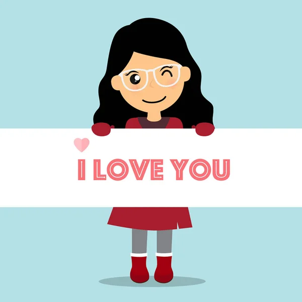 Valentines day background design with Cute girl. Vector illustra — Stock Vector