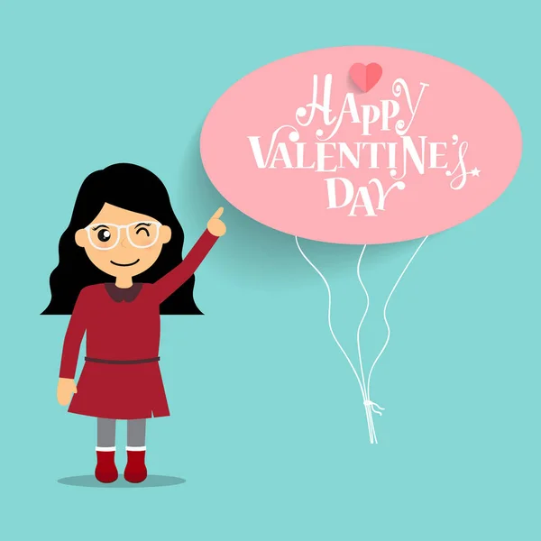 День святого Валентина дизайн фона с симпатичной девушкой. Векторная иллюстра — стоковый вектор