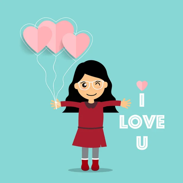 Valentinstag Hintergrund-Design mit netten Mädchen. Vektorillustrationen — Stockvektor