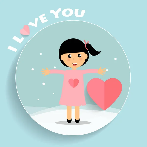 Valentijnsdag achtergrond ontwerpen met schattig meisje. Vector illustra — Stockvector