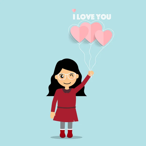 Valentines day background design with Cute girl. Vector illustra — Stock Vector