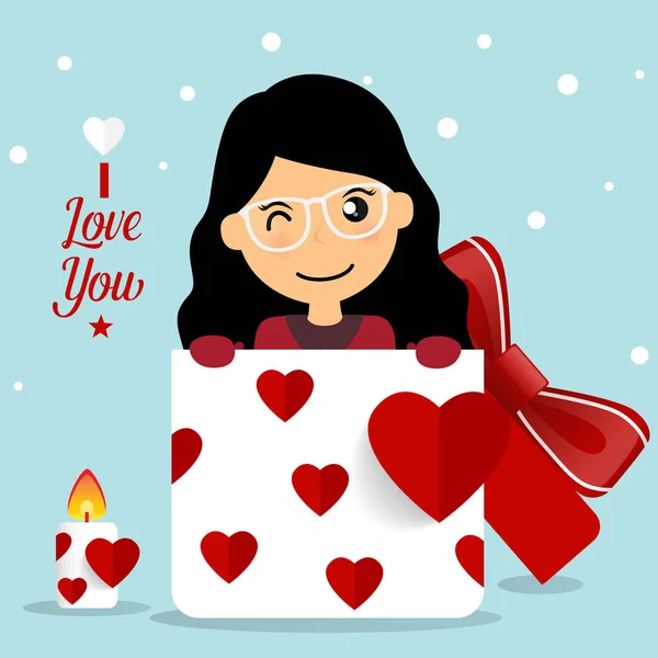 Valentines day background design with Cute girl. Vector illustra — Stock Vector