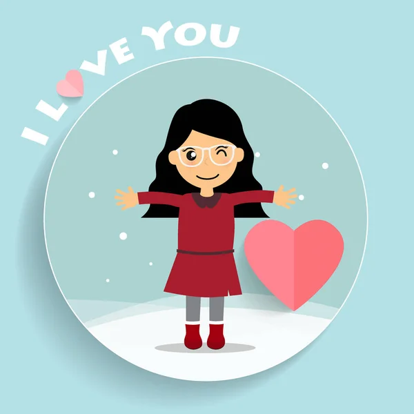 Día de San Valentín diseño de fondo con linda chica. Vector ilustra — Vector de stock