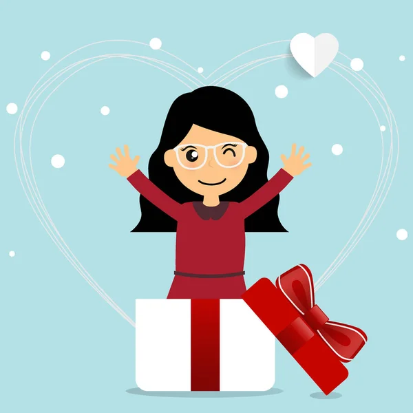 День святого Валентина дизайн фона с симпатичной девушкой. Векторная иллюстра — стоковый вектор