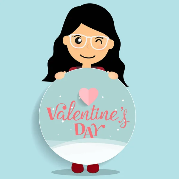 Valentines day background design with Cute girl. Vector illustra — Stock Vector