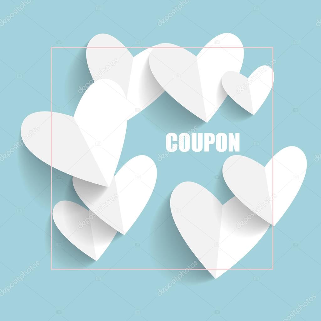 Sale Coupon, voucher, tag. Valentine`s Day card. Vector illustra