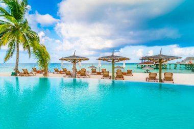 Tropikal Maldivler adasında havuz bar .