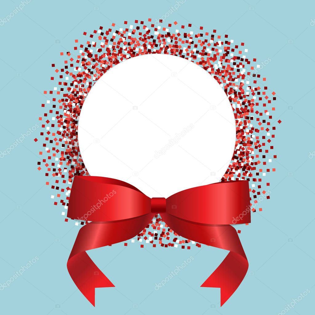 Card with red ribbon and bow. Vector illustration