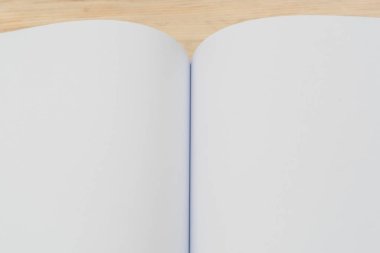 Katalog, dergi boş, sahte ahşap arka plan üzerinde kitap