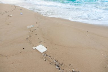 Plastik şişeler ve diğer atık deniz plaj