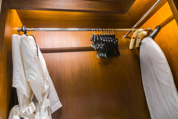 White Bathrobe Wooden Wardrobe Luxury Hotel — Stock Photo, Image