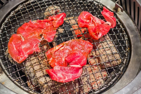 Style Japonais Boeuf Frais Cru Sur Barbecue Chaud — Photo