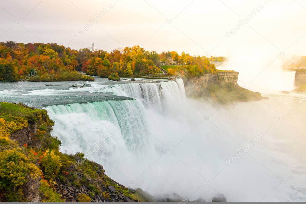 American side of Niagara Falls during sunrise