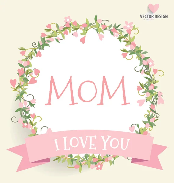 Szczęśliwy Dzień Matki Bukiety Kwiatowe Tasiemką Serca Ilustracji Wektorowych — Wektor stockowy