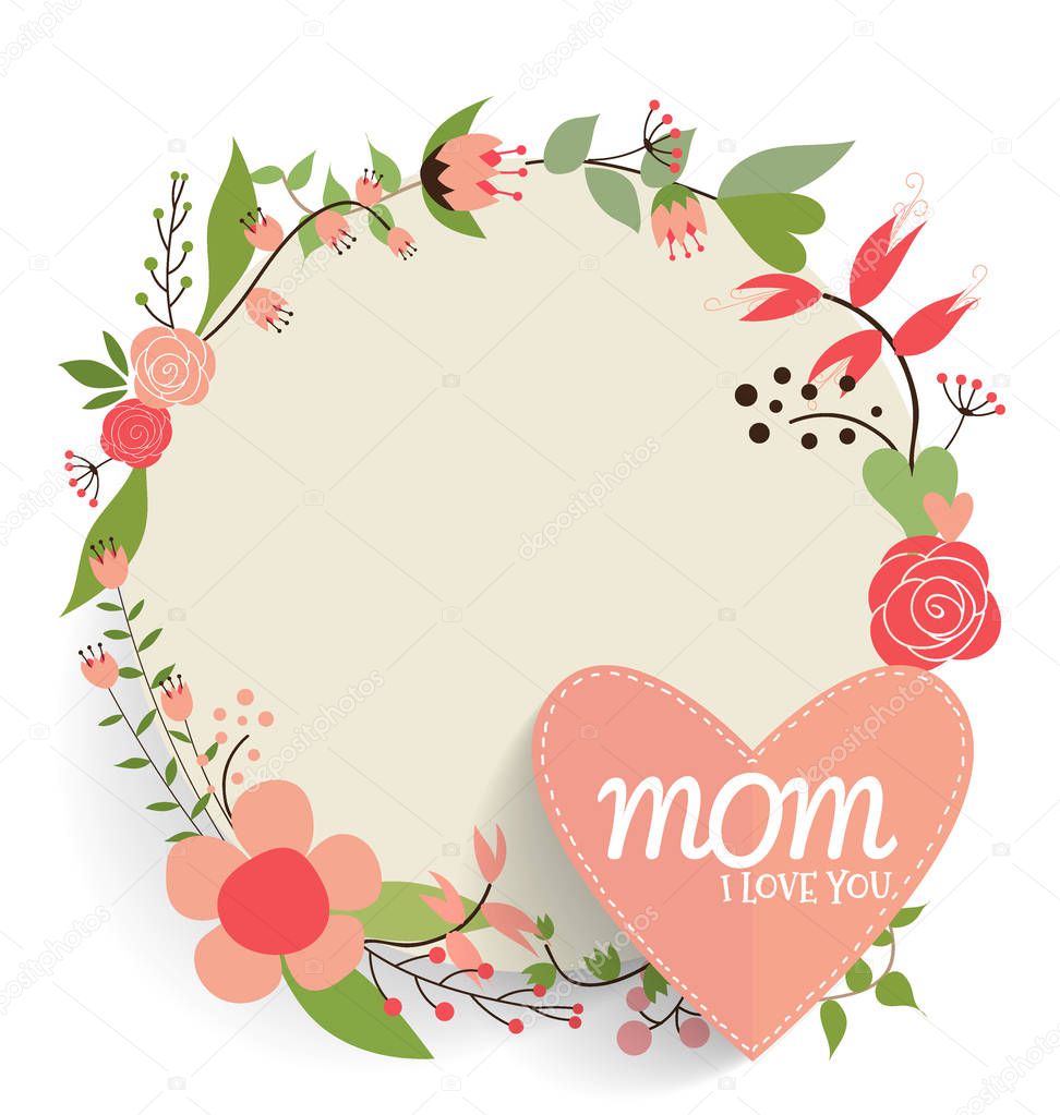 Happy Mother's Day, Floral bouquets with heart, vector illustration.