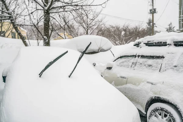 冬天被白雪覆盖的汽车 — 图库照片