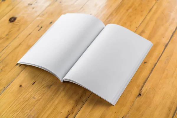 Lege Catalogus Tijdschriften Boeken Mock Hout Achtergrond — Stockfoto