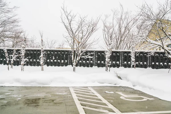 Coches Estacionamiento Cubiertos Nieve Blanca —  Fotos de Stock