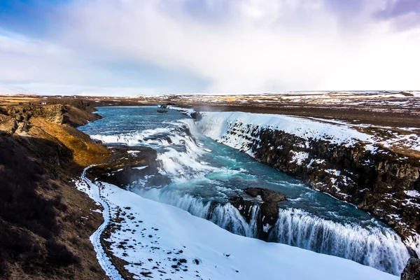 Bela Cachoeira Famosa Islândia Temporada Inverno Imagem Filtrada Processada Efeito — Fotografia de Stock