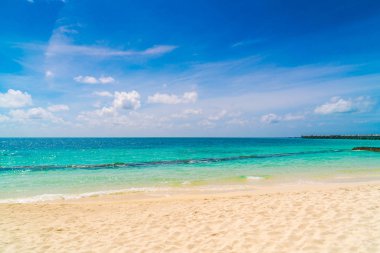 Güzel tropikal Maldivler ada beyaz kumlu plaj ve deniz