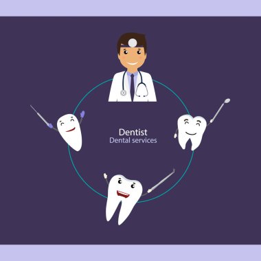 Tıbbi diş arka plan tasarımı. Diş hekimi diş ile. Vektör hastası