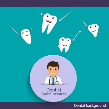 Tıbbi diş arka plan tasarımı. Diş hekimi diş ile. Vektör hastası