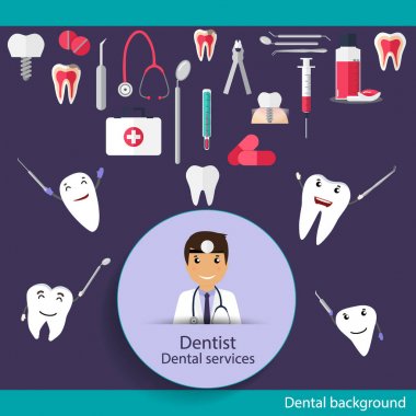 Tıbbi diş arka plan tasarımı. Diş hekimi diş ile. Vektör hastası
