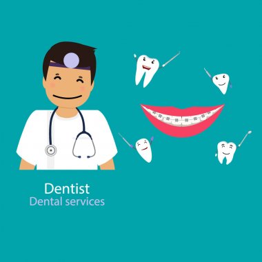 Tıbbi diş arka plan tasarımı. Diş hekimi diş ile. Vektör hastası