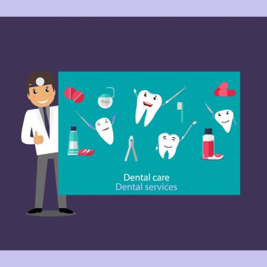 Tıbbi diş arka plan tasarımı. Diş hekimi diş ile. Vektör hastası