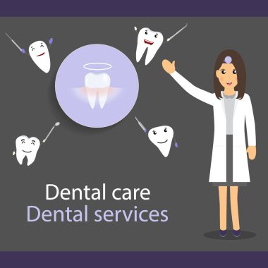 Tıbbi diş arka plan tasarımı. Diş hekimi diş ile. Vektör hastası