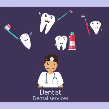 Tıbbi diş arka plan tasarımı. Diş hekimi diş ile. Vektör hastası