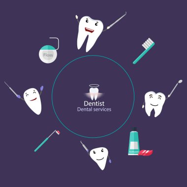 Dişleri olan tıbbi diş arka plan tasarımı. Vektör çizim