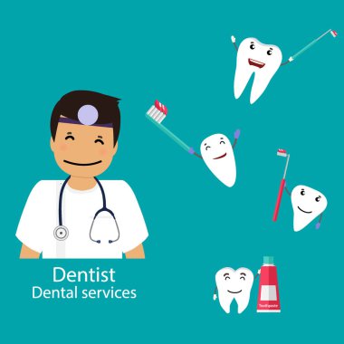 Tıbbi diş arka plan tasarımı. Diş hekimi diş ile. Vektör hastası