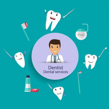 Tıbbi diş arka plan tasarımı. Diş hekimi diş ile. Vektör hastası
