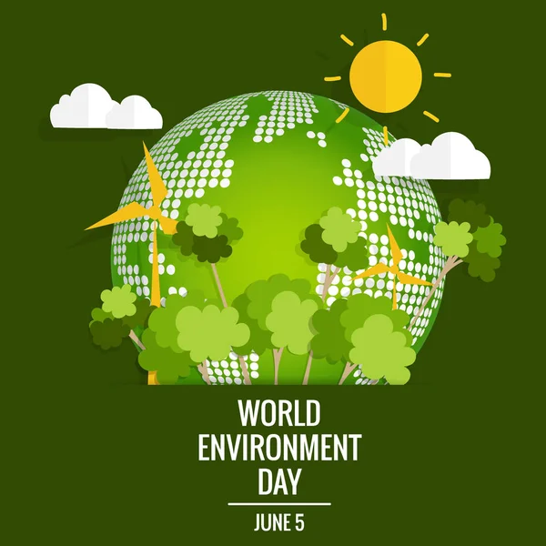 World Environment Day Concept Green Eco Earth Vector Illustration — Stock Vector