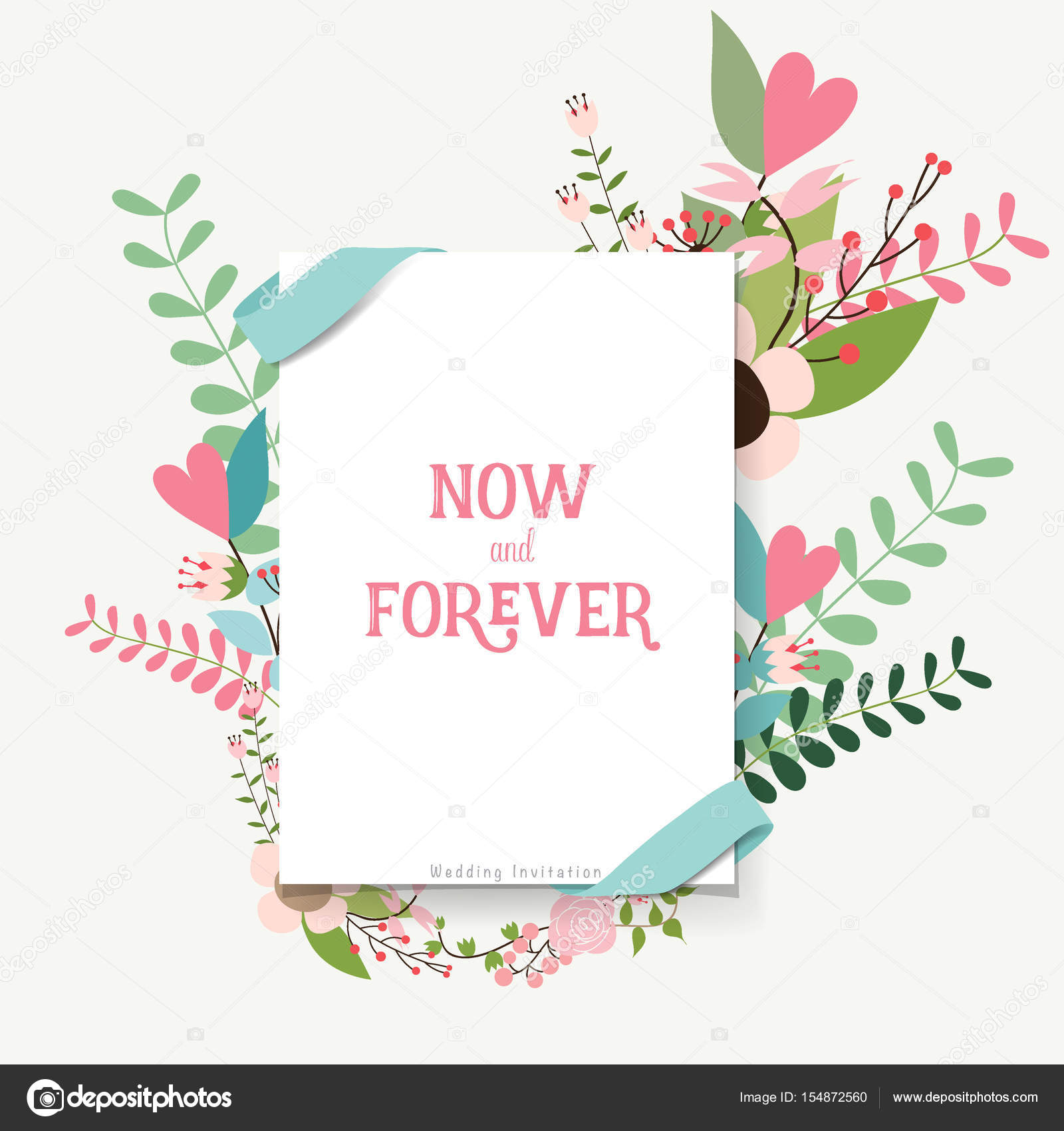 Wedding Invitation Card Design With Cute Flower Templates Vecto
