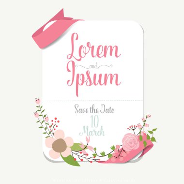Düğün davetiye kartı tasarım sevimli çiçek şablonları ile. Vecto