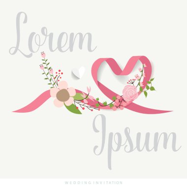 Düğün davetiye kartı tasarım sevimli çiçek şablonları ile. Vecto